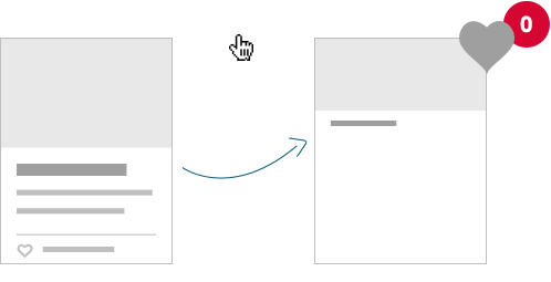 Animatie; cursor klikt op een favorieten icoontje om een item favoriet te maken. Vervolgens kun je op deze pagina het overzicht bekijken.